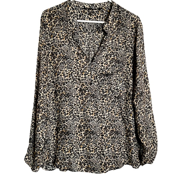 EUC | Zara | Leopard Print Long Sleeve Blouse | Size XL - Picture 3 of 11